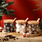 Jarras Mimorou de vidrio con copos de nieve para azúcar y cacao caliente