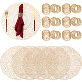 Mimorou mantel dorado redondo para proteger la mesa y crear ambiente festivo.