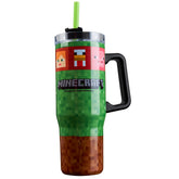 Minecraft botellón aislado con manija ergonómica para hidratar en clase o juego.