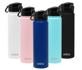 MIRA Botella 24 oz Azul Espacio, vista frontal, ideal para viajes diarios.