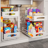 Mixeshop Organizador bajo fregadero de 2 niveles, deslizante y espacioso para la cocina.