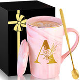 Taza MNZZ con acabado rosa marmolado y tapa, regalo elegante para café diario