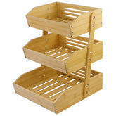 Mobzio cesto de frutas en la cocina con tres niveles para organización.