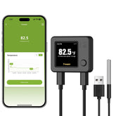 Termómetro MOCREO WiFi para nevera en primer plano, lectura clara y monitoreo continuo.