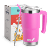 Mollcity Vaso infantil rosa con tapa y pajita, ideal para bebidas seguras en casa.