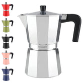 La cafetera moka Mongdio en la estufa lista para café expreso intenso en casa