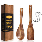 Espátula Mooues de madera teca para cocinar suave y sin rayar sartenes antiadherentes.