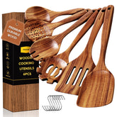 Juego Mooues de cucharas de madera de teca de 6 piezas, ideal para cocinar con seguridad.
