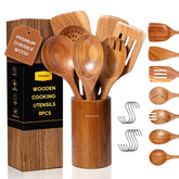 Mooues: juego de utensilios de teca con ganchos para cocina
