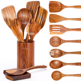 Mooues set de utensilios de teca natural, duradero y elegante, con soporte incluido.