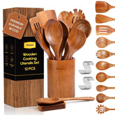 Mooues utensilios de teca 12 piezas, conjunto completo para cocinar