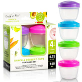 MosJos conjunto de 4 vasos con tapas, ideales para meriendas y tentempiés.