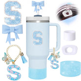 Accesorio MOTEERLLU topper pajilla con lazo azul para personalizar y distinguir tu Stanley Cup