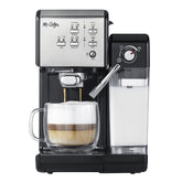 Mr. Coffee: máquina espresso cappuccino programable, vista frontal, ideal para uso diario.