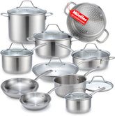 Mueller juego-cazuelas-17-piezas: vista completa del conjunto para cocinar en casa