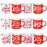 Taza Mumufy navidad en esmalte blanco y rojo con frases para tu café diario