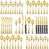 Mutnitt juego de cubiertos oro para seis en mesa elegante, ideal para cenas diarias