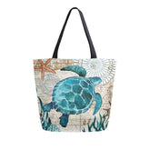 Bolso Naanle tortuga marina de lona: vista frontal, ideal para compras diarias.