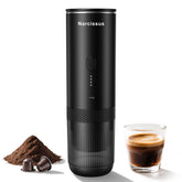 Narcissus cafetera portátil con enfoque en diseño compacto, ideal para viajes y espresso rápido.