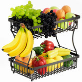 Nbwxcwbs cesta de frutas de dos niveles negro, almacenamiento práctico.