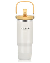 Nedyfix vaso termico 32 onzas con asa beige, agarre cómodo para viaje diario.
