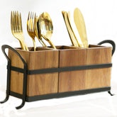NelyBet porta-cubiertos tres-compartimentos en madera, ideal para ordenar cubiertos en la cocina.