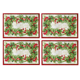 Newbridge manteles individuales bordados con acebo y cinta, ideal para cenas navideñas.