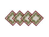 Servilletas Newbridge bordadas con acebo y lazos, ideales para cenas navideñas.