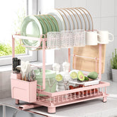 Nfnoyp escurridor dos niveles rosa, ideal para secar platos y vasos