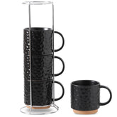Taza Nihow de cerámica de 16 onzas, conjunto de 4, apilables con soporte de acero inoxidable.