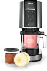 Ninja NC300 CREAMi, cuerpo plateado de la máquina para helados.