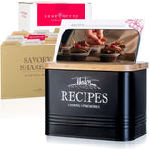 Caja Noonberry 4x6 con tapa de madera y acabado negro mate para ordenar recetas