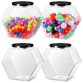 Norme jarras hexagonales 129 oz con tapa negra para exhibir galletas.