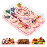 NPLUX portapasteles rectangular rosa 13x9x4, tapa, ideal para transportar pasteles con seguridad.
