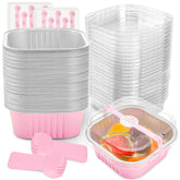 NPLUX molde cuadrado mini rosado con tapa para porciones individuales