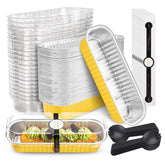 NPLUX moldes mini rectangulares de aluminio dorados con tapa para porciones.