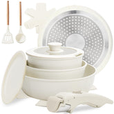 Numola set de 10 piezas con mango desmontable para almacenamiento compacto.