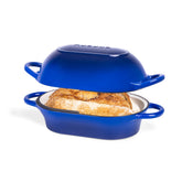 Horno Nuovva esmaltado azul frente, ideal para pan de masa madre.