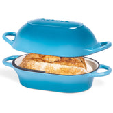 Nuovva horno rectangular azul claro para pan artesanal con cocción uniforme.