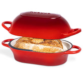 Olla Nuovva rectangular esmaltada roja, ideal para pan crujiente de masa madre.