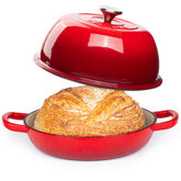 Olla Nuovva esmaltada roja vista frontal, ideal para hornear pan con calor uniforme.