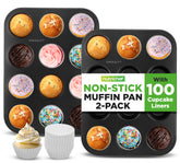 NutriChef moldes muffin 12 cupos, juego de 2, ideal para lotes grandes.