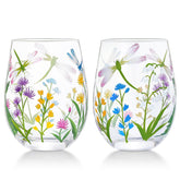 NymphFable copa de vino sin tallo 18oz con libélulas y flores, ideal para celebrar.