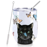 NymphFable tumbler vino con gatos y mariposas, ideal para llevar al aire libre.