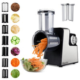 Obecilc rallador queso eléctrico 300W con cuchillas de acero inoxidable para rallado fino y uniforme.