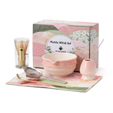 Ochcahser bol de matcha cerámico con sakura y ola, perfecto para ritual diario de té
