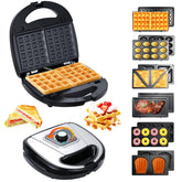 OKYUK 6 en 1 waflera con placas removibles en acero inoxidable, duradera y fácil de limpiar.