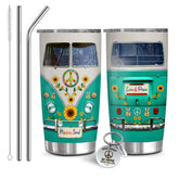Oldchi tumbler hippie verde 20oz con tapa cepillo para beber en movimiento