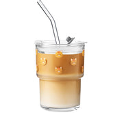Olvini taza de vidrio 13oz con pajilla y tapa, ideal para bebidas en casa