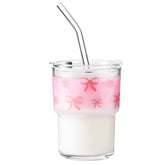 Olvini tumbler de vidrio 13oz con tapa y pajilla, ideal para llevar.